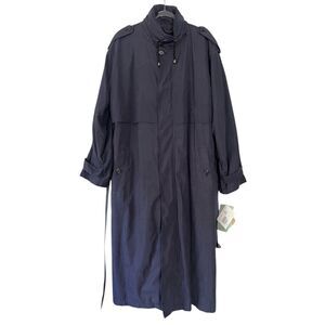 London Fog The Raincoat Trench 42L Navy NRG 2000 Belt Liner Hood Long Microfiber